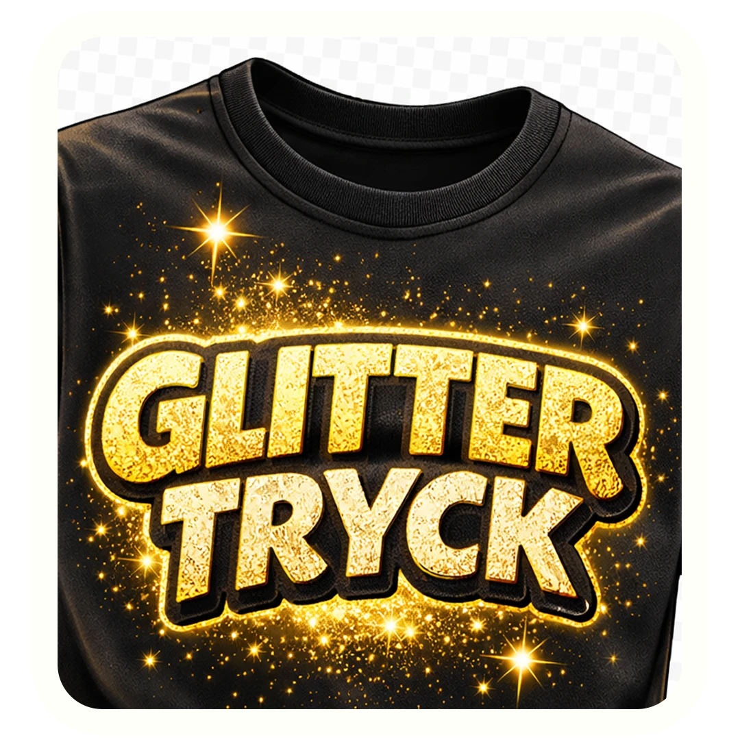 Guldglittrigt tryck på svart tröja