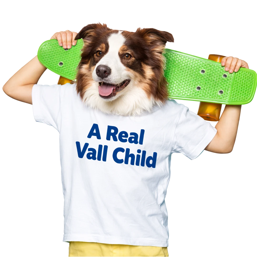 Border collie i personlig T-shirt med skateboard